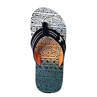 REDVOLUTION New Kids' Tribal Pattern Tropical Print Beach Sandals Boys' Bali Flip-Flop (3, Black/Orange, numeric_3)
