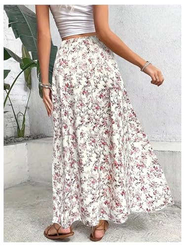 MakeMeChic Women's Floral Flowy Skirt Boho Elastic High Waist Long Skirt A Line Fall Skirts3