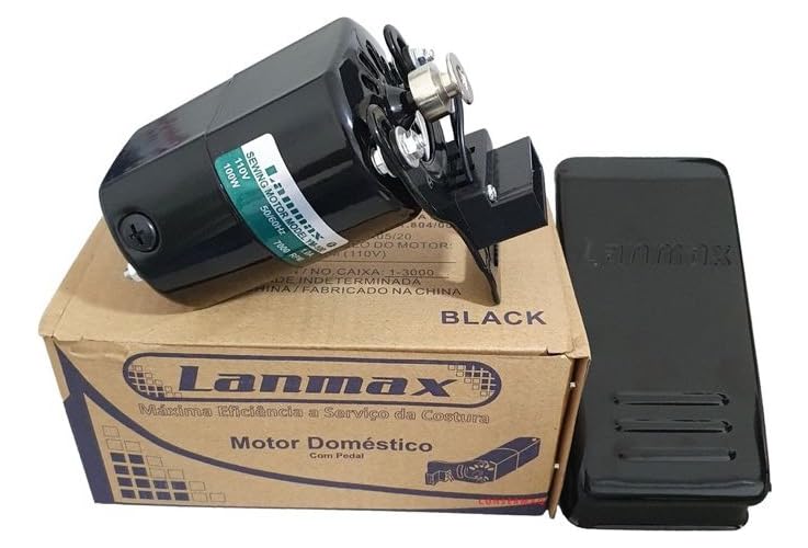 Motor Para Máquina De Costura Doméstica Preto Com Pedal 220v 100 watts LANMAX Motor Para Máquina De Costura Doméstica Preto Com Pedal 220v 100 watts LANMAX