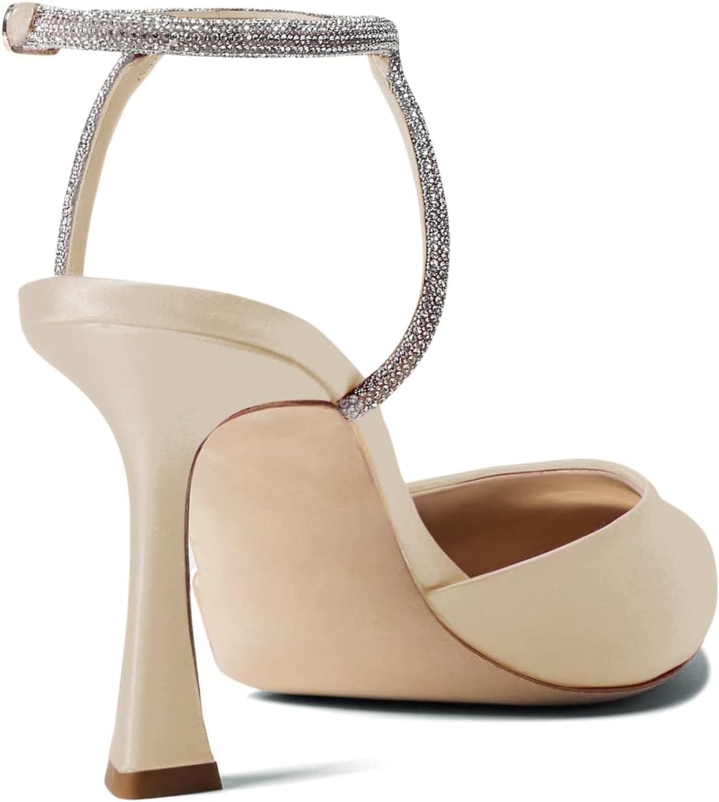 Coutgo Women Rhinestone Heels Kitten High Satin Pumps Pointed Toe Sparkly Sexy Wedding Dress Shoes - Image 5