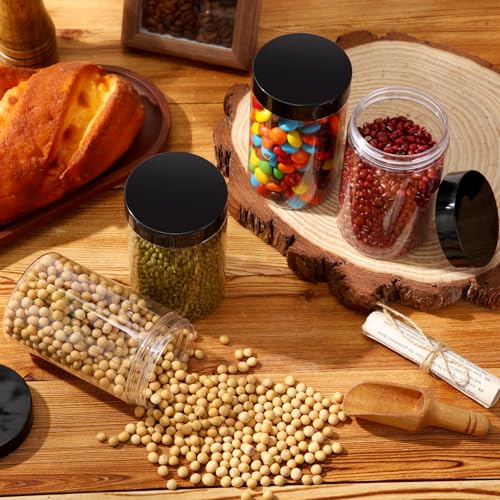Image of Patelai 4 Pcs Plastic Jars Wide Mouth with Lids,12 Ounce,Black