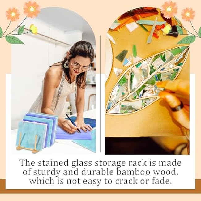 3Pack Stained Glass Organizer Bamboo Dish Plate Rack Wooden Dish Plate Stand Stained Glass Holder Space Saving Bamboo Drying Rack Baby Bottle Drying Rack, 8 Slots Organizer