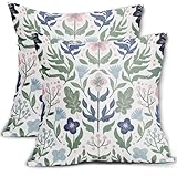 Blue Green Floral Pillow Covers 18x18 Set of 2 Navy Pink Sage Flower Flower Block Print Decorative Throw Pillowcases Outdoor Spring Summer Farmhouse Cushion Cases Decor for Home Couch Sofa Bed