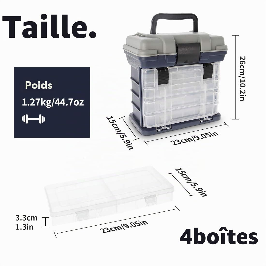 Mallette de pêche à arêtes avec 4 boîtes de rangement