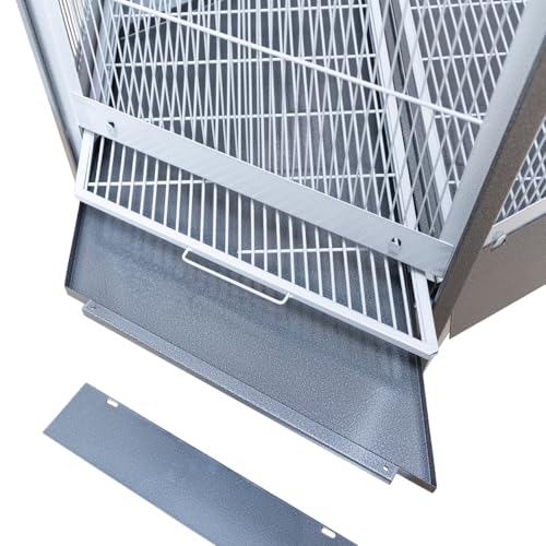 Montana Cages | Großer Vogelkäfig Villa Redondo, Vogelvoliere sechseckig Antik-Platinum für Sittiche und Papageien mit Rollen, Kotwanne und Zubehör