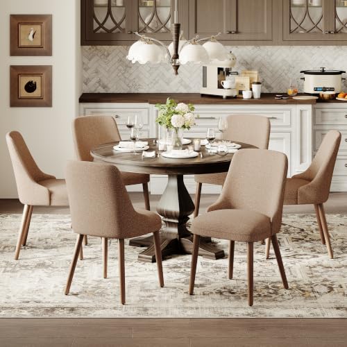 Image of MALOL Upholstered Dining Chairs Set of 6, High-Back Dining Room Chair with Wood Legs, Padded Kitchen Chairs for Dining Room /Restaurant /Cafe, Camel