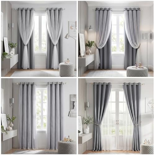 Image of MYSKY HOME Grey Blackout Curtains for Kids Bedroom 84 Inches Long,2 Panels