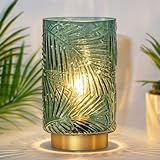 MJ PREMIER Tischlampe Kabellos, Mobile Tischleuchte Glas Tischlampe mit Timerfunktion, Dekorative Batteriebetrieben Nachttischlampe, Glaslampe ohne Kabel für Schlafzimmer Wohnzimmer (L-Grün)
