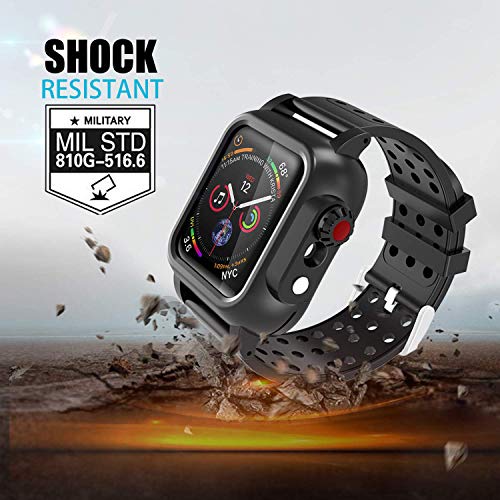 Image of Realproof Waterproof Case for Apple Watch Series SE | SE2 | 6 | 5 | 4 44MM with 3PCS Premium Soft Silicone Band, Dropproof Shockproof Resistant Rugged Protective iWatch Case Bulit-in Screen Protector