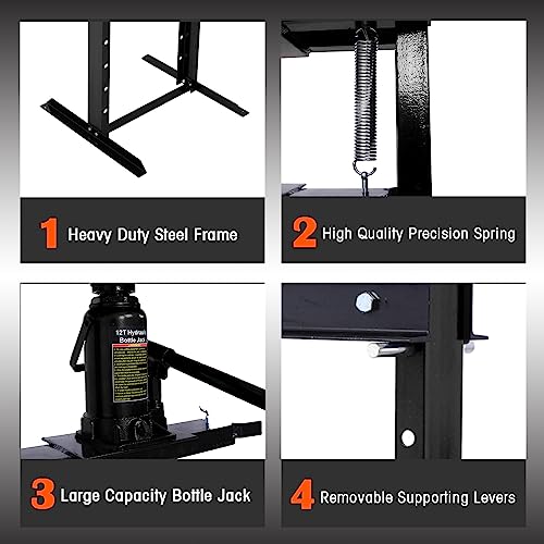 Image of Steel Hydraulic Shop Press with Adjustable Height 12 Tons Capacity H-Frame Garage Floor Adjustable Shop Press with Plates Adjustable Working Table Performance Tool Bottle Jack Hydraulic Power Unit