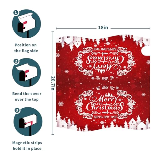 Image of Merry Christmas Mailbox Covers Magnetic 21x18 Inch Xmas Snowy Decorative Winter Mailbox Wrap Happy New Year Mail Box Decals Post Letter Box Cover for Home Garden Yard Outdoor Decor
