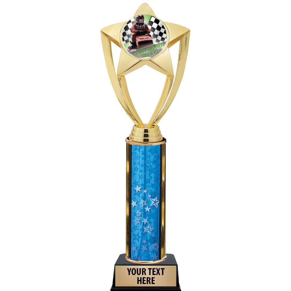 Crown Awards Lawn Mower Racing Trophies, 11" Gold Star Lawn Mower Racing Trophy with Engraving Included