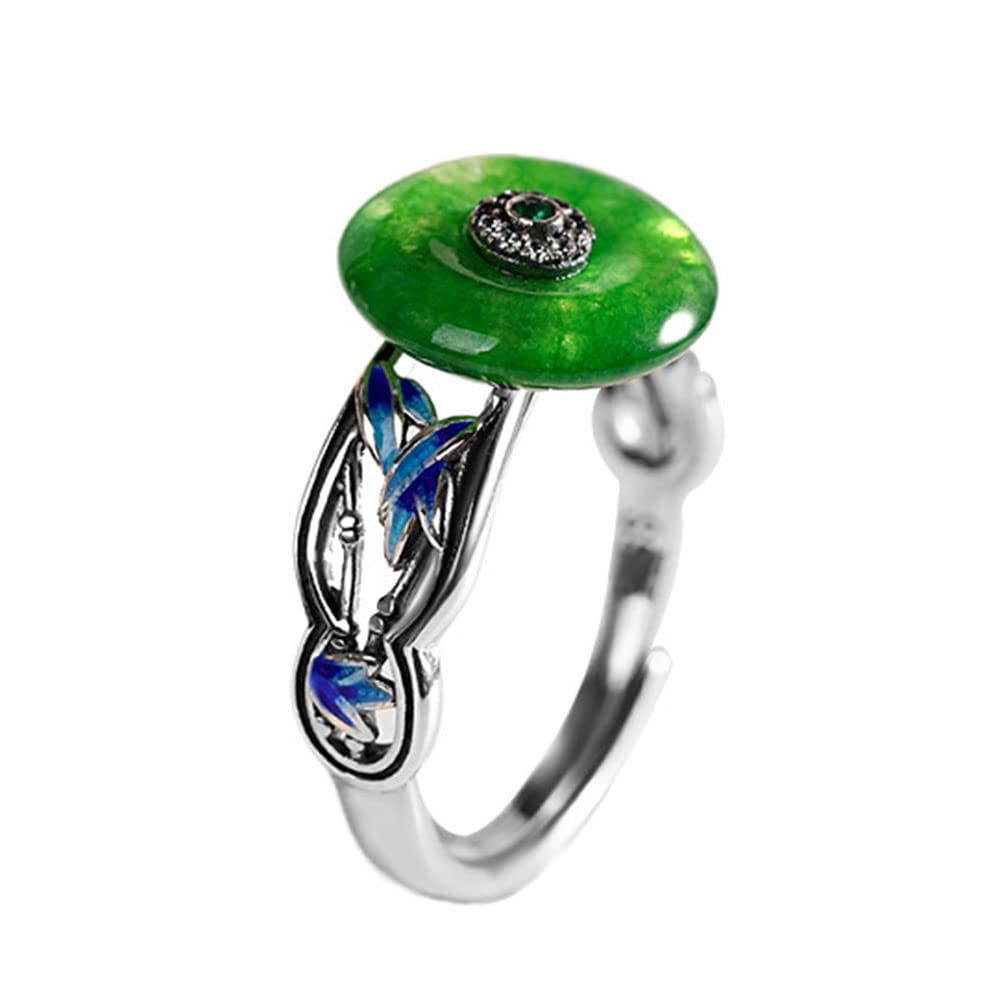 S925 Sterling Silber Green Jade Circle Ring Asian Style Rundes Glück Amulett Ring Charmanter Glück Schmuck für Frauen Mädchen