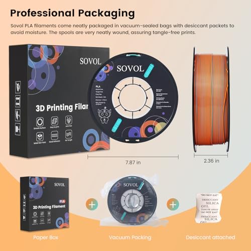 Image of Sovol Dual Color PLA Filament 1.75mm, Silk PLA 3D Printing Material, Dual Color Filament Orange + Light Blue 2 in 1 Coextrusion PLA Filament + /-0.03mm, 1kg /2.2lbs