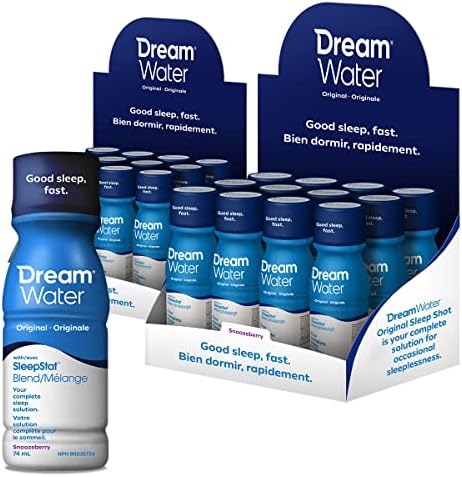 Dream Water Sleep Aid Supplement Drink; Melatonin 5mg, GABA, 5-HTP; Zero sugar, Natural flavors, No added colors, 2.5 oz liquid sleep shots, Snoozeberry, 24-Count