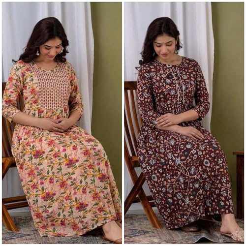 Image of Combo of 2 Feeding Kurti for Women | Cotton Printed Kurti for Women | Kurti for Women| Kurti | Printed Kurti | Feeding Kurti | Maternity Kurti