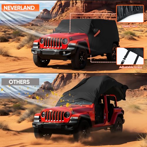 Image of NEVERLAND Cab Cover for 1987-2026 Jeep Wrangler JK JL TJ YJ CJ 2 Door, Waterproof Jeep Wrangler Half Covers 2 Door with Trunk Zipper All Weather Sun Rain Snow UV Protection, Black