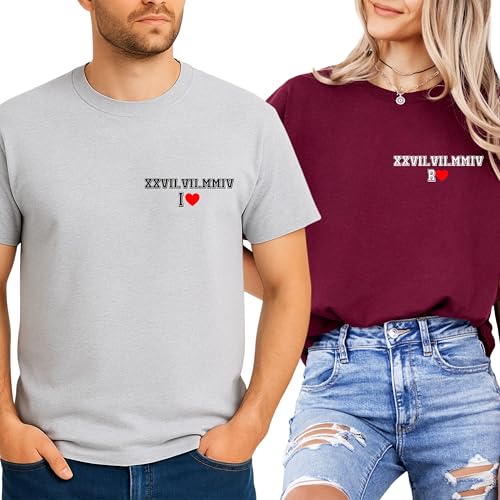 Image of Anniversary Matching Shirts, for Couple, Heart Design T-Shirt Set, Wedding Present, Honeymoon Outfit