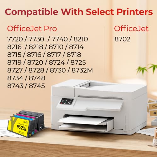 Image of ejet Compatible with HP 952XL Ink Cartridges Combo Pack, Black Color 4 Pack | High Yield 952 Ink for HP 952XL Ink Work for HP 8710 Printer Ink Cartridges,Use with 8720 7740 8720 8210 8715 8702 Printer