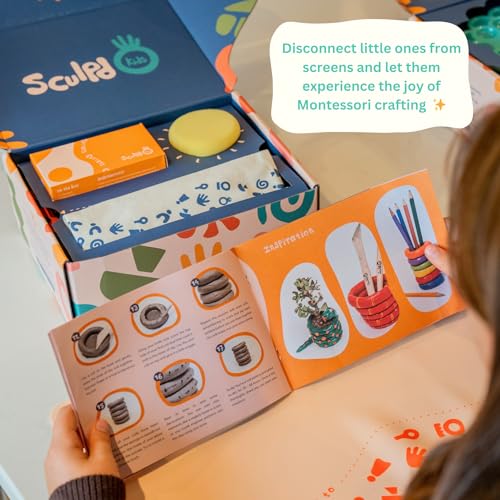 Image of Sculpd - The Original Kids Pottery Kit, Air-Dry Clay Starter Kit for Kids Age 4 to 6, Air Dry Clay with 10 Colour Paint Set, Paintbrushes, Tool Set, Alphabet Stampers, Sponge and Step-by-Step Guide