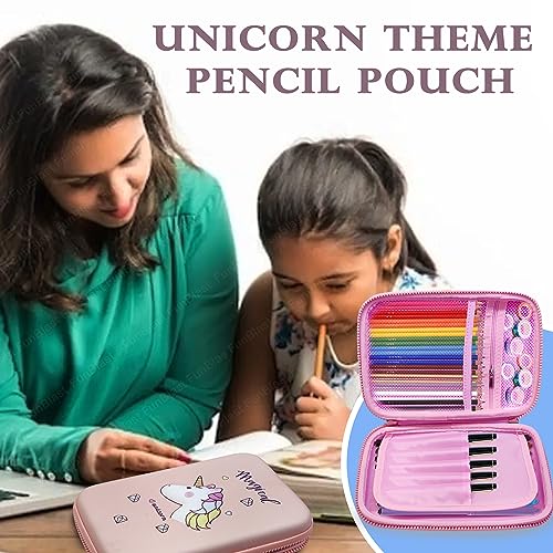 Image of FunBlast Unicorn Pouch for Girls - Pencil Box for Boys, Pen & Pencil Pouch Bag, Multi-Purpose Zipper Pencil Case, Stationary Organizer for Kids, Hardtop Canvas Pencil Case, Stylish Pencil Pouch Pink