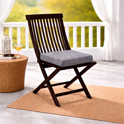 Image of WELL KNOWN Set of 2 Wooden Folding Chairs with Cushion Seat | Walnut Finish Solid Wood Patio & Balcony Chairs | Space Saving Indoor Outdoor Furniture (Grey Cushion)