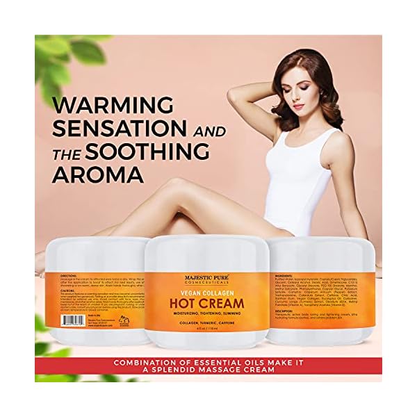MAJESTIC-PURE-Cellulite-Hot-Cream-Soothing-Relaxing-Tightening-Firming-Slimming-with-Vegan-Collagen-Turmeric-Caffeine-Joint-and-Muscle-Pain-4-oz MAJESTIC PURE Hot Cream - with Caffeine, Vegan Collagen & Turmeric - Massaging, Relaxing, Skin Tightening, Firming…