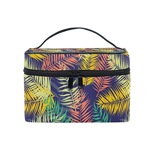 COOSUN Style plat de feuilles de palmier Motif Sac cosmétique Toile Voyage Sac de toilette poignée supérieure à une seule couche de maquillage Sac Organisateur multi-fonction Case cosmétique pour Gr