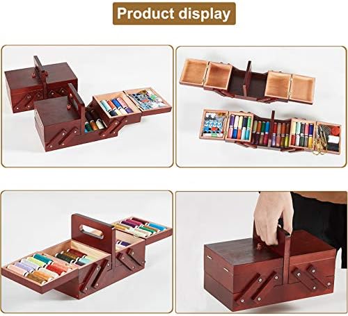 Wooden Sewing Basket,MKNZOME Over 110 Pcs Premium DIY Sewing Supplies Accessories Portable Mini Sewing Kits with Wooden Storage Box for Adults Kids Beginners Traveller and Emergency Clothing Fix