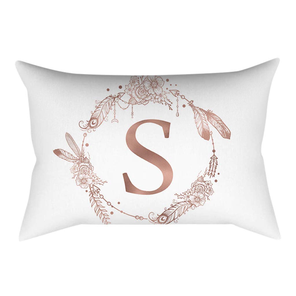 Xmiral Pillowcases Cushion Cover Rose Gold Alphabet Printed Polyester Throw Pillowslip 30cm x 50cm(S)