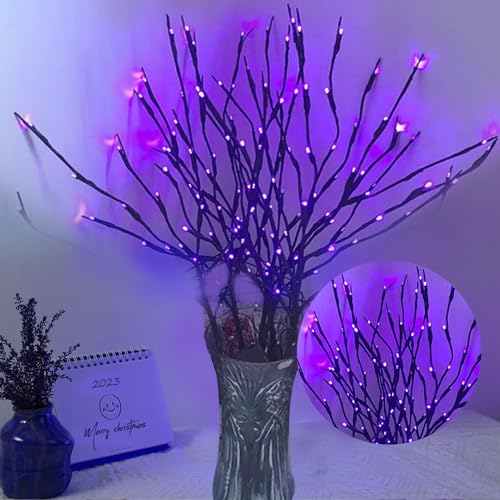 Image of DK177 2 Pack Led Branch Light Battery Operated Lighted Branch Vase Filler Willow Tree Artificial Little Twig Power Brown 30 Inch 20 LED for Home Outdoor Indoor Romantic Decoration, Purple Light