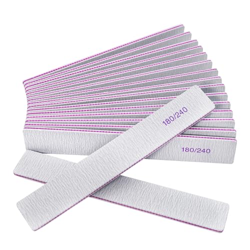 Nail Files (12 Packs), Professional 180/240 Grit Double Sided Emery Boards for Natural Nails Fingernail Toenail File Kit, Heavy Duty Emory Nail Filer Set Limas para Uñas Acrílicas Profesional