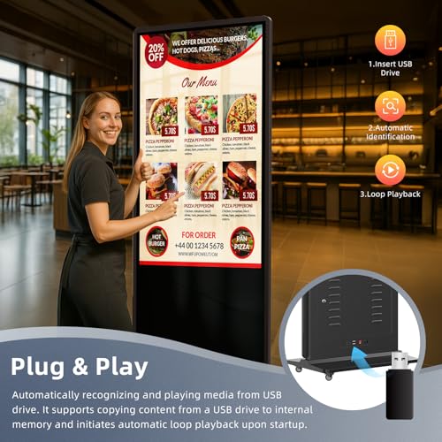 Image of 65'' Digital Signage Display Smart Android LCD Sign Kiosk Electronic Menu Board Advertising Display Screen Monitor HDMI WiFi USB 4K Media Video Player (Non Touch Screen,Black)