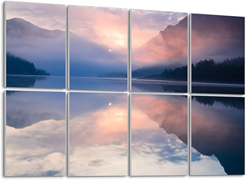 Paneles de pared acústicos insonorizados Zen como lago Montaña Agua Paisaje Paisaje Naturaleza amanecer Amanecer Arte Autoadhesivo Paneles Acústicos
