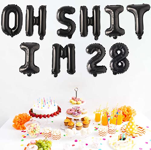 Image of Oh I'm 28! Latex Balloons 16 Inch Black Hallo Twenty Eight Cheers to 28 Years Old Theme Decor for Man Woman Happy 28th Birthday Party Photo Studio Prop Flag Decorations Favors Supplies