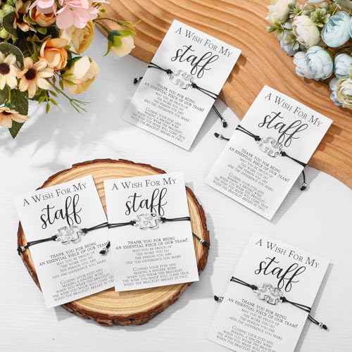 20 Sets Staff Appreciation Gifts Bulk Team Puzzle Piece Bracelet Bulk with Employee Thank You Postcard a Wish for My Staff Inspirational Favors for Teacher, Coworkers, Students3