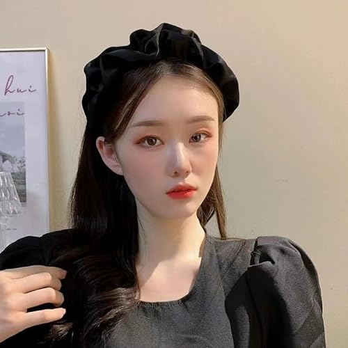 Shiqiao Spl Black Satin Pleated Headbands For Women Cloth Ruched Headband Elastic Ruffled Fabric Hairband Hairbands For Girls Fashion French Wide Head Hair Band Hoop For Women Girls thumb #2