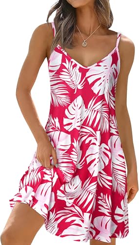 Image of elescat Womens Summer Dresses Spaghetti Strap V Neck Casual Sleeveless Sundress Beach Cover Ups with Pockets 2026