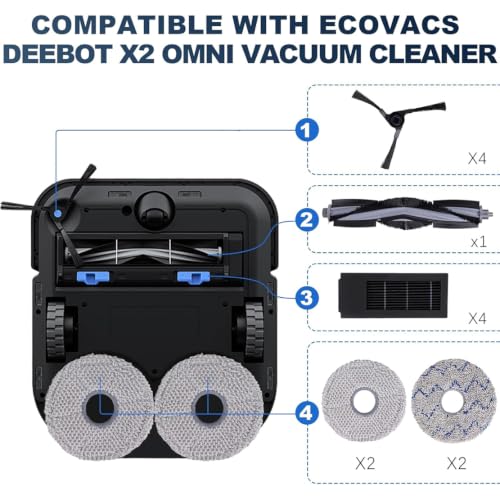 Image of Replacement Parts for ECOVACS DEEBOT X2 Omni / X2 / X2 Pro Robot Vacuum - Spare Accessories Kit - Include 1 Main Brush 4 Side Brushes 4 Filter 4 Mop Pads 4 Dust bag 1 Brush