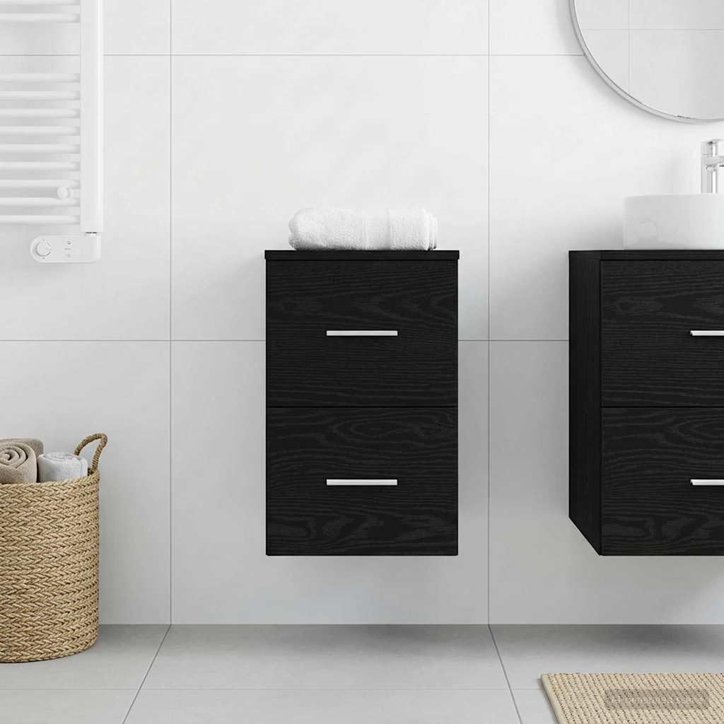 Szafka łazienkowa tymczasem czarny dąb z materiału drewnopochodnego 30 x 41 x 50 cm z 2 szufladami, nowoczesna szafka łazienkowa do przechowywania i półki, idealna do łazienki, toalety dla