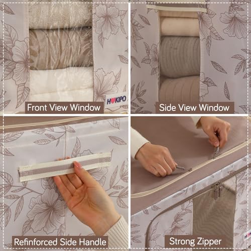 Image of HOKIPO 24L(S) 600D Oxford Fabric Cloth Organizer for Storage, Latte Floral Pack of 2 (AR-6484-LBR*2)