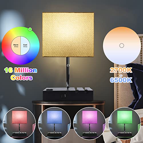 Newreach Rgb Smart Table Lamp With Remote Control - Alexa Lamp For Bedroom With Voice & App Control & Music Sync, Dimmable Nightstand Lamp With Charging Station For Living Room, Alexa Bulb Included #TOP1