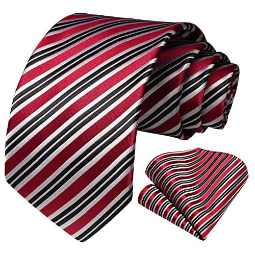 Image of HISDERN Mens Tie Striped Ties and Handkerchief Set Business Formal Woven Pocket Square Wedding College Stripe Necktie