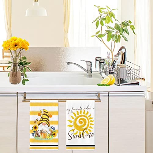 4 Pcs Kitchen Towels Sunny Sunflower Honeybee Dish Towels, Decorative Bee Hand Towel Absorbent Sunflower Decor For Kitchen Dishes, Yellow Summer Tea Towels For Home Housewarming Gifts, 16 X 24 Inches #TOP2