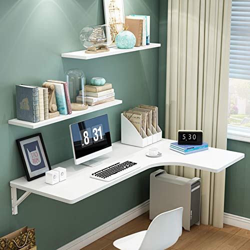Escritorio flotante con estilo moderno montado en la pared, mesa plegable estable y convertible, fácil de instalar, carga máxima de 50 kg, disponible en 5 colores, blanco, 110 x 60 x 40 cm