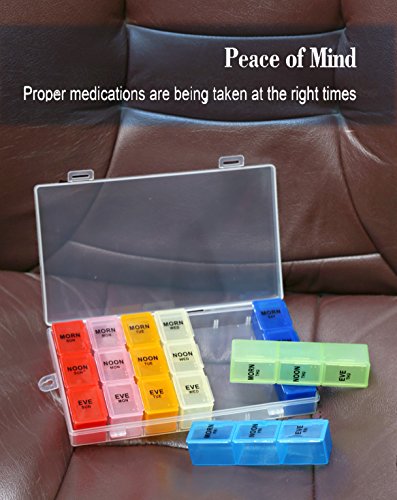 7 Days Pill Holder Organizer Tablet Box Weekly Medication Case Daily Am Morning Noon Pm Night Container Compartments Detachable Dispenser (Mix Of 2) #TOP5