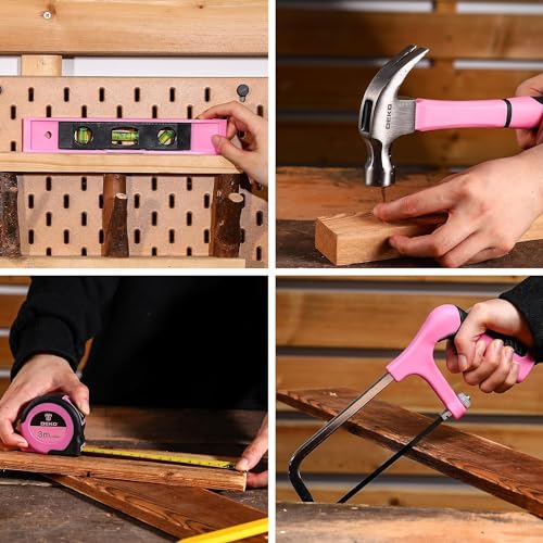186-Teiliges Werkzeugkoffer mit Akkuschrauber: DEKO Werkzeugkasten mit 20 V Rosa Akkubohrer für Frauen Zuhause Handreparatur Grundlegende Werkzeugsets 6