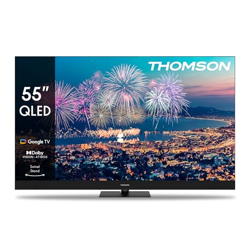 Thomson 55 Zoll (139cm) QLED Plus Google Smart TV, Wi-Fi, Dolby Audio, Eingebauter Frontlautsprecher, Bluetooth 5.1, Triple-Tuner (Kabel/Satellit/Antenne), HDMI, CI+, A+ Panel - 55QG6C14