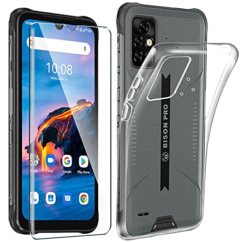 Tasch HYMY UMIDIGI Bison Pro pouzdro (6. 3 palců) + pancéřové sklo pro UMIDIGI Bison Pro ochranná fólie - průhledné ochranné pouzdro TPU pouzdro na mobil ochranná fólie na displej Glas-Clear