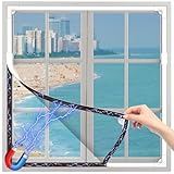 OWYR Adjustable Magnetic Fly Screen Window - DIY Fit Up to 120x190cm, Fiberglass Insect Mesh for Mosquito Net & Bug Screen, Full Frame Magnetic Strip Easy Installation (White Frame Grey Net) - Image 1